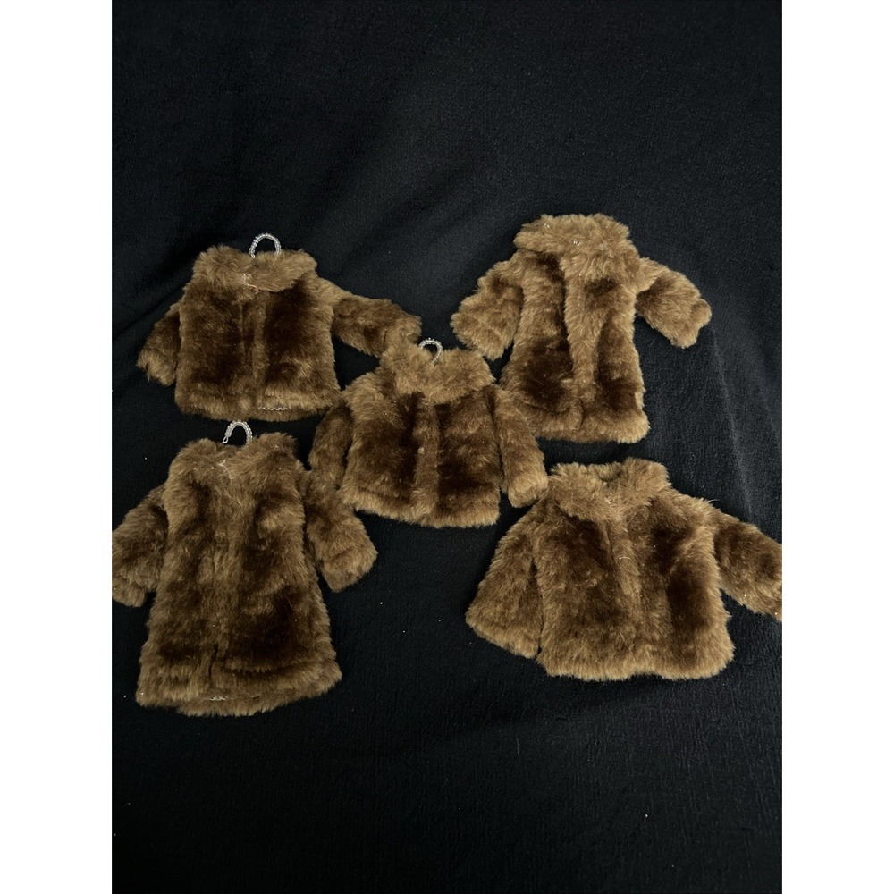 Vintage Brown Faux Fur Coat Ornaments Lot Of 5